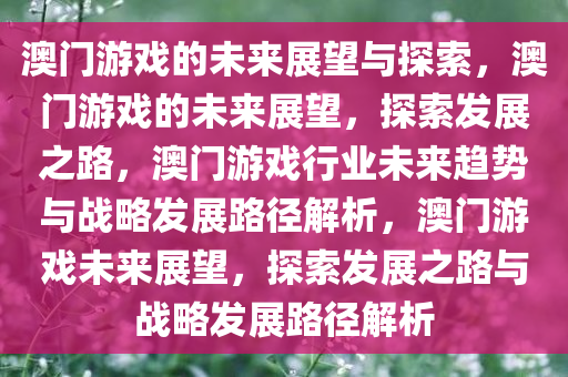 澳门游戏的未来展望与探索，澳门游戏的未来展望，探索发展之路，澳门游戏行业未来趋势与战略发展路径解析，澳门游戏未来展望，探索发展之路与战略发展路径解析