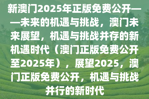 新澳门2025年正版免费公开——未来的机遇与挑战，澳门未来展望，机遇与挑战并存的新机遇时代（澳门正版免费公开至2025年），展望2025，澳门正版免费公开，机遇与挑战并行的新时代