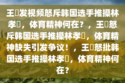 王濛发视频怒斥韩国选手推搡林孝埈，体育精神何在？，王濛怒斥韩国选手推搡林孝埈，体育精神缺失引发争议！，王濛怒批韩国选手推搡林孝埈，体育精神何在？