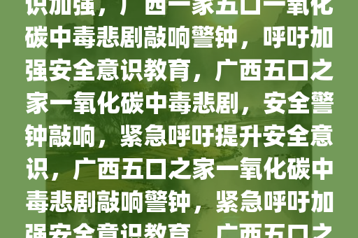 广西一家五口遭遇一氧化碳中毒悲剧，警钟长鸣呼唤安全意识加强，广西一家五口一氧化碳中毒悲剧敲响警钟，呼吁加强安全意识教育，广西五口之家一氧化碳中毒悲剧，安全警钟敲响，紧急呼吁提升安全意识，广西五口之家一氧化碳中毒悲剧敲响警钟，紧急呼吁加强安全意识教育，广西五口之家一氧化碳中毒悲剧警钟，紧急呼吁加强安全意识教育