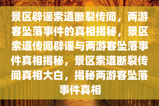 景区辟谣索道断裂传闻，两游客坠落事件的真相揭秘，景区索道传闻辟谣与两游客坠落事件真相揭秘，景区索道断裂传闻真相大白，揭秘两游客坠落事件真相