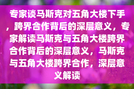 专家谈马斯克对五角大楼下手，跨界合作背后的深层意义，专家解读马斯克与五角大楼跨界合作背后的深层意义，马斯克与五角大楼跨界合作，深层意义解读