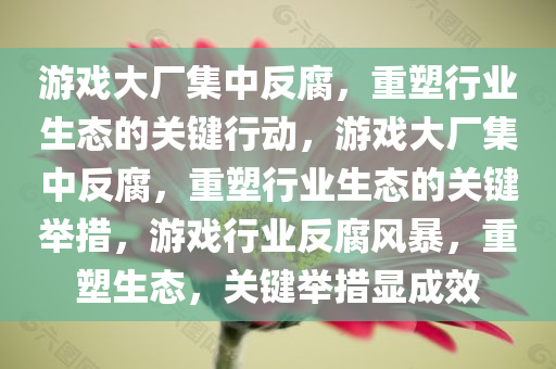 游戏大厂集中反腐，重塑行业生态的关键行动，游戏大厂集中反腐，重塑行业生态的关键举措，游戏行业反腐风暴，重塑生态，关键举措显成效