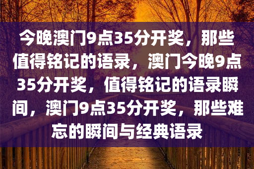 今晚澳门9点35分开奖，那些值得铭记的语录，澳门今晚9点35分开奖，值得铭记的语录瞬间，澳门9点35分开奖，那些难忘的瞬间与经典语录