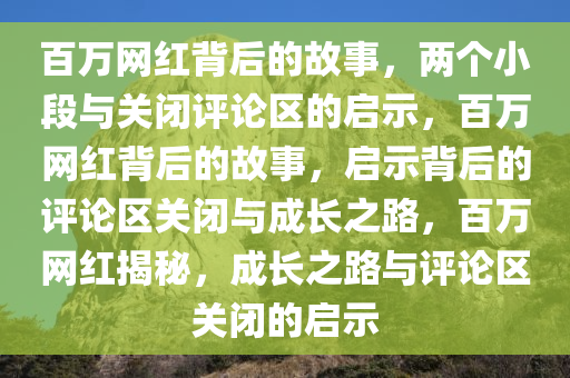 百万网红背后的故事，两个小段与关闭评论区的启示，百万网红背后的故事，启示背后的评论区关闭与成长之路，百万网红揭秘，成长之路与评论区关闭的启示