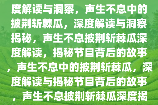 声生不息中披荆斩棘的瓜，深度解读与洞察，声生不息中的披荆斩棘瓜，深度解读与洞察揭秘，声生不息披荆斩棘瓜深度解读，揭秘节目背后的故事，声生不息中的披荆斩棘瓜，深度解读与揭秘节目背后的故事，声生不息披荆斩棘瓜深度揭秘，节目背后故事与深度解读