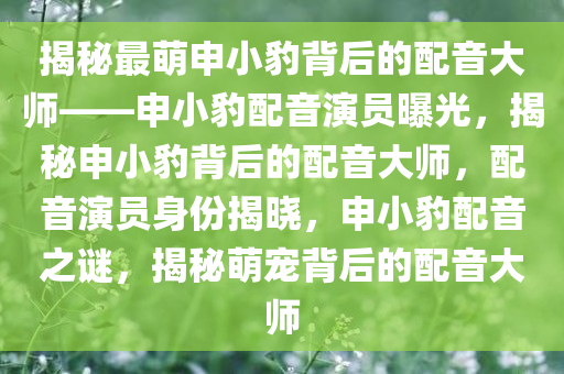 揭秘最萌申小豹背后的配音大师——申小豹配音演员曝光，揭秘申小豹背后的配音大师，配音演员身份揭晓，申小豹配音之谜，揭秘萌宠背后的配音大师