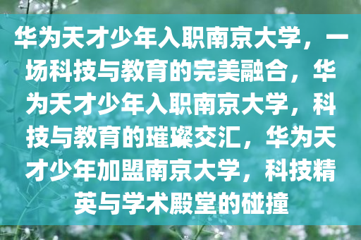 华为天才少年入职南京大学，一场科技与教育的完美融合，华为天才少年入职南京大学，科技与教育的璀璨交汇，华为天才少年加盟南京大学，科技精英与学术殿堂的碰撞