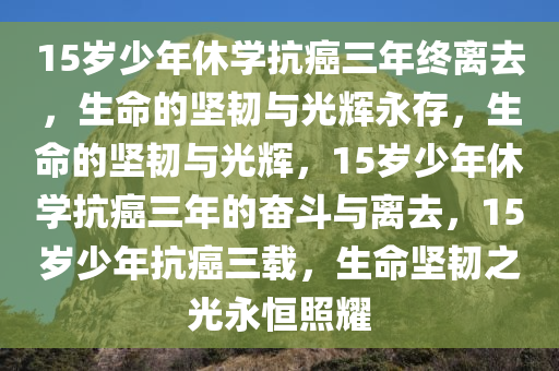 15岁少年休学抗癌三年终离去，生命的坚韧与光辉永存，生命的坚韧与光辉，15岁少年休学抗癌三年的奋斗与离去，15岁少年抗癌三载，生命坚韧之光永恒照耀