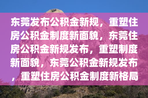 东莞发布公积金新规，重塑住房公积金制度新面貌，东莞住房公积金新规发布，重塑制度新面貌，东莞公积金新规发布，重塑住房公积金制度新格局