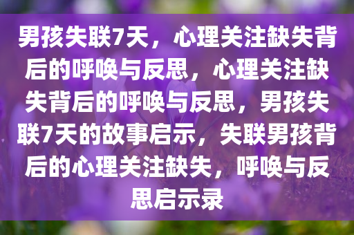 男孩失联7天，心理关注缺失背后的呼唤与反思，心理关注缺失背后的呼唤与反思，男孩失联7天的故事启示，失联男孩背后的心理关注缺失，呼唤与反思启示录