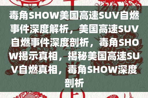 毒角SHOW美国高速SUV自燃事件深度解析，美国高速SUV自燃事件深度剖析，毒角SHOW揭示真相，揭秘美国高速SUV自燃真相，毒角SHOW深度剖析