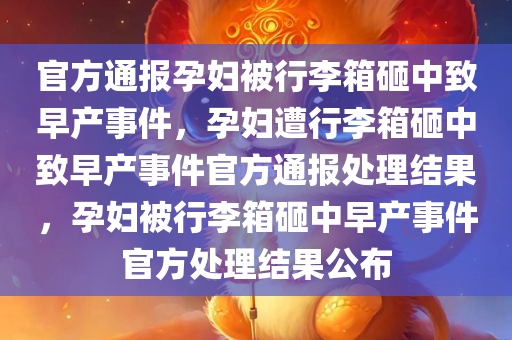 官方通报孕妇被行李箱砸中致早产事件，孕妇遭行李箱砸中致早产事件官方通报处理结果，孕妇被行李箱砸中早产事件官方处理结果公布