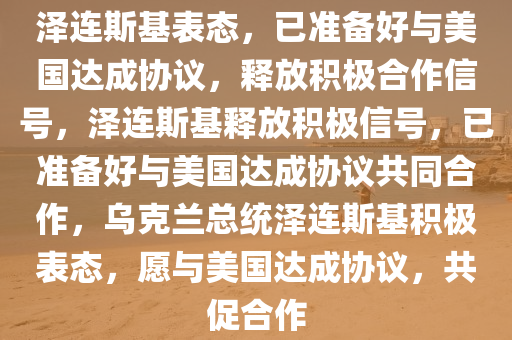 泽连斯基表态，已准备好与美国达成协议，释放积极合作信号，泽连斯基释放积极信号，已准备好与美国达成协议共同合作，乌克兰总统泽连斯基积极表态，愿与美国达成协议，共促合作