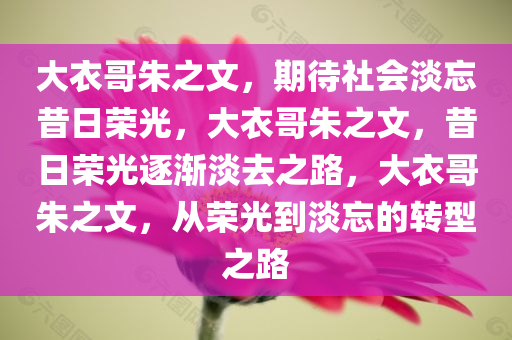 大衣哥朱之文，期待社会淡忘昔日荣光，大衣哥朱之文，昔日荣光逐渐淡去之路，大衣哥朱之文，从荣光到淡忘的转型之路