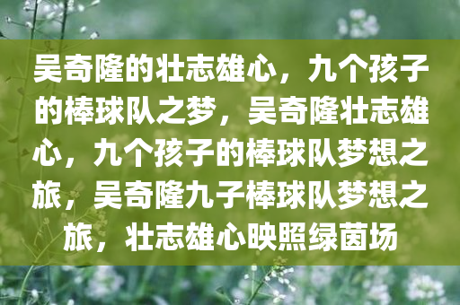 吴奇隆的壮志雄心，九个孩子的棒球队之梦，吴奇隆壮志雄心，九个孩子的棒球队梦想之旅，吴奇隆九子棒球队梦想之旅，壮志雄心映照绿茵场