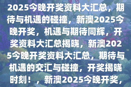 新澳2025今晚开奖资料汇总——期待与机遇的交汇点，新澳2025今晚开奖资料大汇总，期待与机遇的碰撞，新澳2025今晚开奖，机遇与期待同辉，开奖资料大汇总揭晓，新澳2025今晚开奖资料大汇总，期待与机遇的交汇与碰撞，开奖揭晓时刻！，新澳2025今晚开奖，机遇与期待同辉，揭晓盛宴即将开启