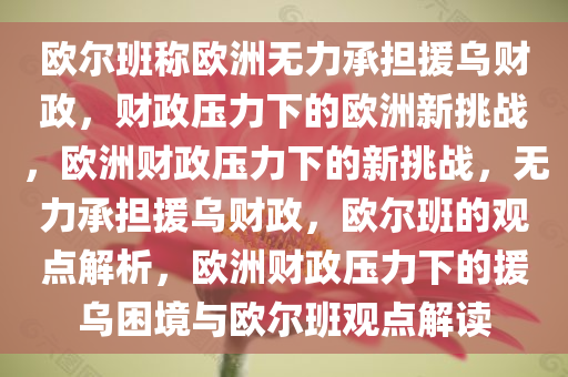 欧尔班称欧洲无力承担援乌财政，财政压力下的欧洲新挑战，欧洲财政压力下的新挑战，无力承担援乌财政，欧尔班的观点解析，欧洲财政压力下的援乌困境与欧尔班观点解读