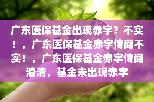 广东医保基金出现赤字？不实！，广东医保基金赤字传闻不实！，广东医保基金赤字传闻澄清，基金未出现赤字