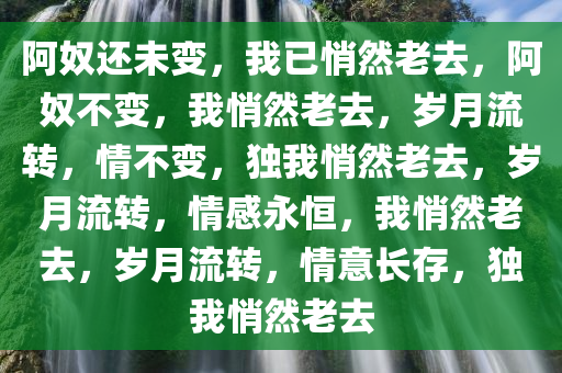 阿奴还未变，我已悄然老去，阿奴不变，我悄然老去，岁月流转，情不变，独我悄然老去，岁月流转，情感永恒，我悄然老去，岁月流转，情意长存，独我悄然老去