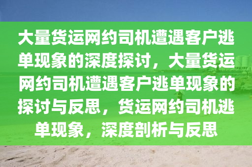 大量货运网约司机遭遇客户逃单现象的深度探讨，大量货运网约司机遭遇客户逃单现象的探讨与反思，货运网约司机逃单现象，深度剖析与反思