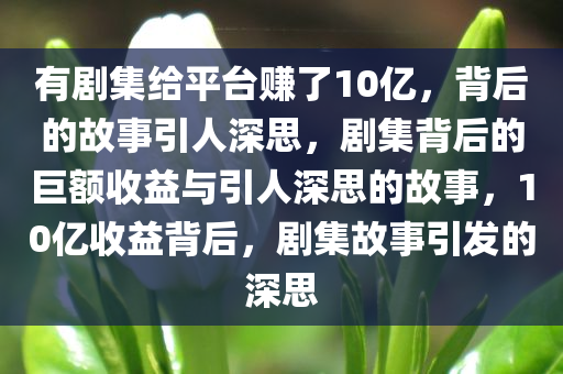 有剧集给平台赚了10亿，背后的故事引人深思，剧集背后的巨额收益与引人深思的故事，10亿收益背后，剧集故事引发的深思