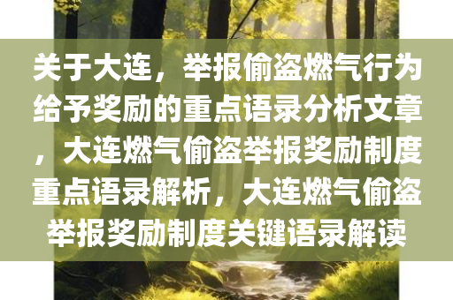 关于大连，举报偷盗燃气行为给予奖励的重点语录分析文章，大连燃气偷盗举报奖励制度重点语录解析，大连燃气偷盗举报奖励制度关键语录解读