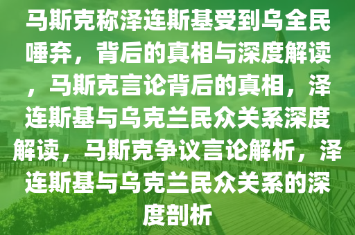 马斯克称泽连斯基受到乌全民唾弃，背后的真相与深度解读，马斯克言论背后的真相，泽连斯基与乌克兰民众关系深度解读，马斯克争议言论解析，泽连斯基与乌克兰民众关系的深度剖析