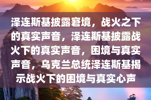 泽连斯基披露窘境，战火之下的真实声音，泽连斯基披露战火下的真实声音，困境与真实声音，乌克兰总统泽连斯基揭示战火下的困境与真实心声