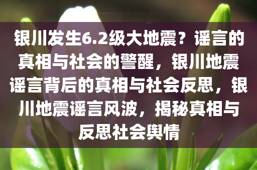 银川发生6.2级大地震？谣言的真相与社会的警醒，银川地震谣言背后的真相与社会反思，银川地震谣言风波，揭秘真相与反思社会舆情