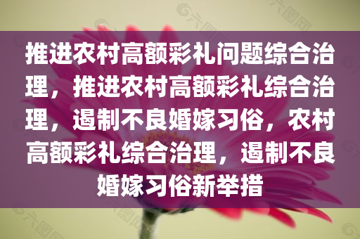 推进农村高额彩礼问题综合治理，推进农村高额彩礼综合治理，遏制不良婚嫁习俗，农村高额彩礼综合治理，遏制不良婚嫁习俗新举措