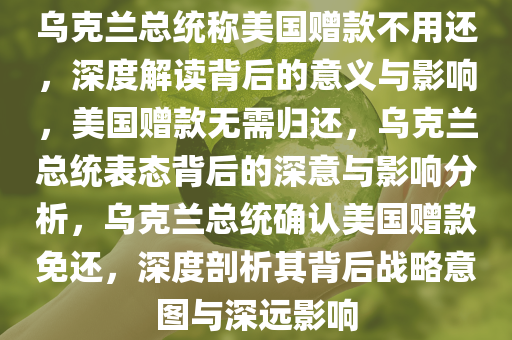 乌克兰总统称美国赠款不用还，深度解读背后的意义与影响，美国赠款无需归还，乌克兰总统表态背后的深意与影响分析，乌克兰总统确认美国赠款免还，深度剖析其背后战略意图与深远影响