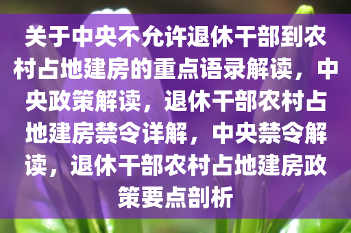 关于中央不允许退休干部到农村占地建房的重点语录解读，中央政策解读，退休干部农村占地建房禁令详解，中央禁令解读，退休干部农村占地建房政策要点剖析