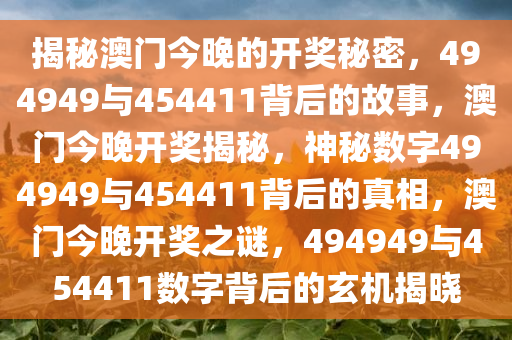 揭秘澳门今晚的开奖秘密，494949与454411背后的故事，澳门今晚开奖揭秘，神秘数字494949与454411背后的真相，澳门今晚开奖之谜，494949与454411数字背后的玄机揭晓