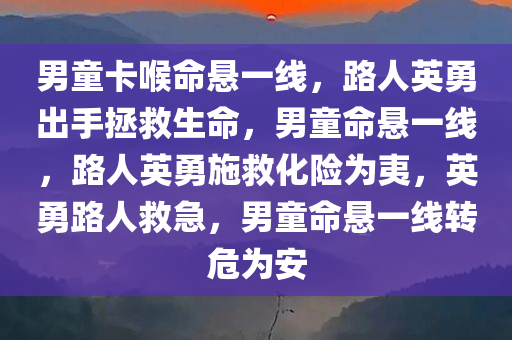 男童卡喉命悬一线，路人英勇出手拯救生命，男童命悬一线，路人英勇施救化险为夷，英勇路人救急，男童命悬一线转危为安