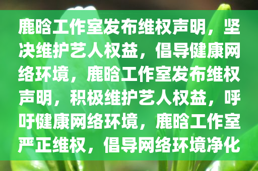 鹿晗工作室发布维权声明，坚决维护艺人权益，倡导健康网络环境，鹿晗工作室发布维权声明，积极维护艺人权益，呼吁健康网络环境，鹿晗工作室严正维权，倡导网络环境净化