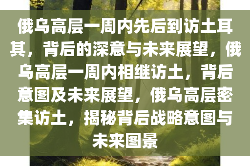 俄乌高层一周内先后到访土耳其，背后的深意与未来展望，俄乌高层一周内相继访土，背后意图及未来展望，俄乌高层密集访土，揭秘背后战略意图与未来图景