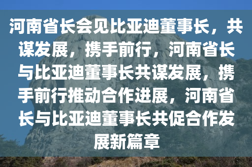 河南省长会见比亚迪董事长，共谋发展，携手前行，河南省长与比亚迪董事长共谋发展，携手前行推动合作进展，河南省长与比亚迪董事长共促合作发展新篇章