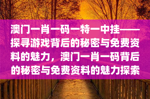 澳门一肖一码一特一中挂——探寻游戏背后的秘密与免费资料的魅力，澳门一肖一码背后的秘密与免费资料的魅力探索