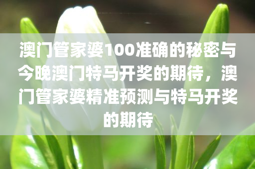 澳门管家婆100准确的秘密与今晚澳门特马开奖的期待，澳门管家婆精准预测与特马开奖的期待