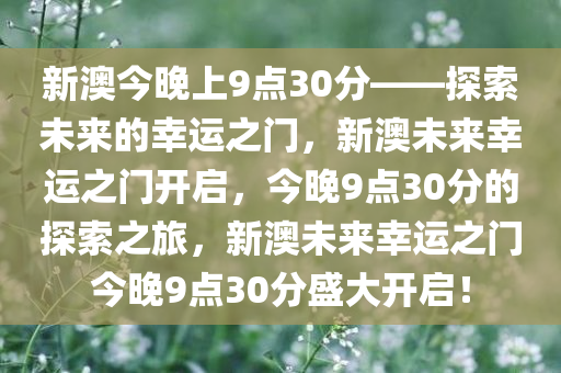 新澳今晚上9点30分——探索未来的幸运之门，新澳未来幸运之门开启，今晚9点30分的探索之旅，新澳未来幸运之门今晚9点30分盛大开启！