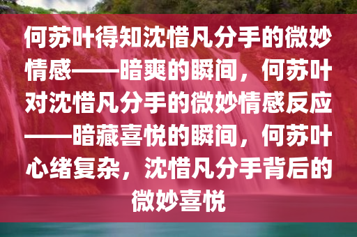 何苏叶得知沈惜凡分手的微妙情感——暗爽的瞬间，何苏叶对沈惜凡分手的微妙情感反应——暗藏喜悦的瞬间，何苏叶心绪复杂，沈惜凡分手背后的微妙喜悦