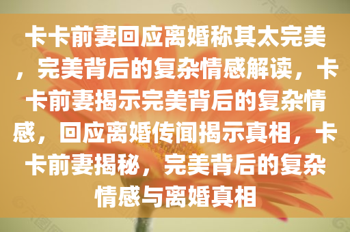 卡卡前妻回应离婚称其太完美，完美背后的复杂情感解读，卡卡前妻揭示完美背后的复杂情感，回应离婚传闻揭示真相，卡卡前妻揭秘，完美背后的复杂情感与离婚真相