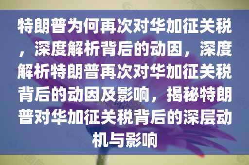 特朗普为何再次对华加征关税，深度解析背后的动因，深度解析特朗普再次对华加征关税背后的动因及影响，揭秘特朗普对华加征关税背后的深层动机与影响