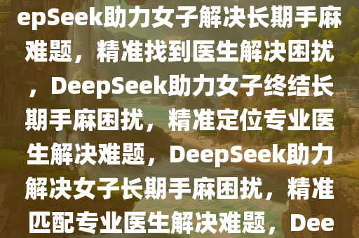 女子长期手麻，DeepSeek助其精准找到医生解决难题，DeepSeek助力女子解决长期手麻难题，精准找到医生解决困扰，DeepSeek助力女子终结长期手麻困扰，精准定位专业医生解决难题，DeepSeek助力解决女子长期手麻困扰，精准匹配专业医生解决难题，DeepSeek助力女子精准定位专业医生，终结长期手麻困扰