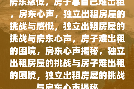 房东感慨，房子靠自己难出租，房东心声，独立出租房屋的挑战与感慨，独立出租房屋的挑战与房东心声，房子难出租的困境，房东心声揭秘，独立出租房屋的挑战与房子难出租的困境，独立出租房屋的挑战与房东心声揭秘