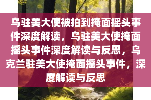 乌驻美大使被拍到掩面摇头事件深度解读，乌驻美大使掩面摇头事件深度解读与反思，乌克兰驻美大使掩面摇头事件，深度解读与反思