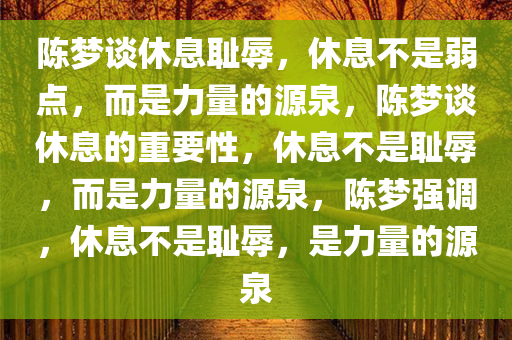 陈梦谈休息耻辱，休息不是弱点，而是力量的源泉，陈梦谈休息的重要性，休息不是耻辱，而是力量的源泉，陈梦强调，休息不是耻辱，是力量的源泉