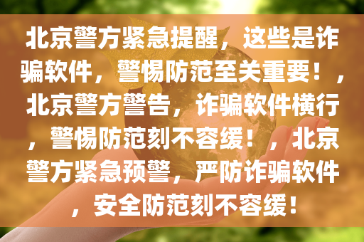 北京警方紧急提醒，这些是诈骗软件，警惕防范至关重要！，北京警方警告，诈骗软件横行，警惕防范刻不容缓！，北京警方紧急预警，严防诈骗软件，安全防范刻不容缓！