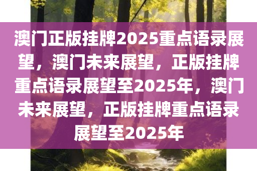 澳门正版挂牌2025重点语录展望，澳门未来展望，正版挂牌重点语录展望至2025年，澳门未来展望，正版挂牌重点语录展望至2025年